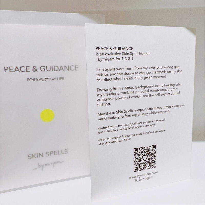 skin spells bymirjam for 1331 - peace & guidance affirmation temporary tattoo collection